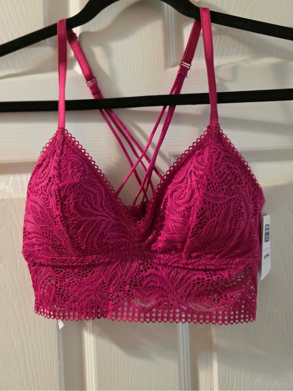 Lace Bralette with Crisscross Back - Fuchsia Pink